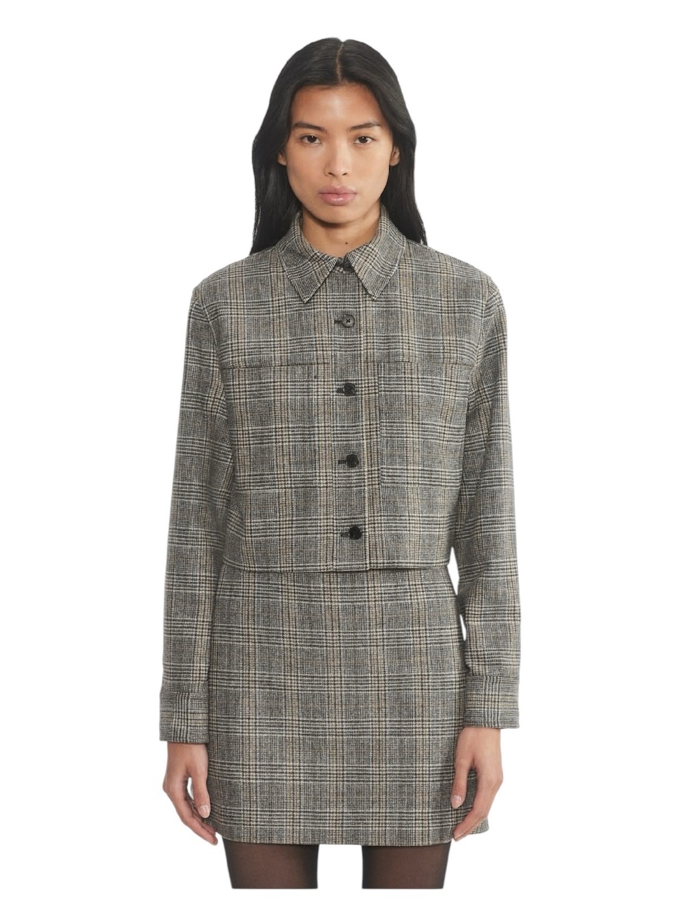 Aritzia Wilfred Little Cropped Flannel Jacket Precision Wool Size Medium
